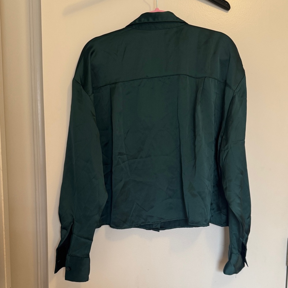 LOFT Emerald Button-Down Satin Modern Bib Shirt - image 5